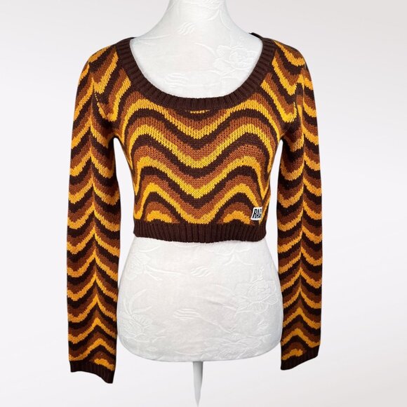 Ragged Jeans Chevron Crop Sweater Women’s Small Brown Yellow Acrylic Knit - Picture 2 of 11